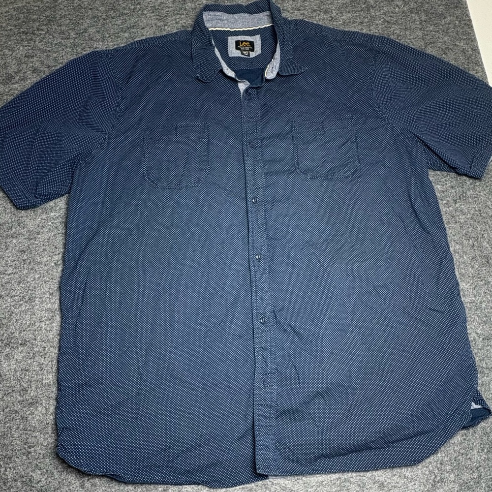 Men’s Lee Premium Quality Blue Button Down Short Sleeve Shirt Size 3XLT Big Tall